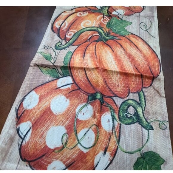 Pumpkin Table Runner Farmhouse Fall Decor Orange Decorative Thanksgiving Cloth - Picture 3 of 5